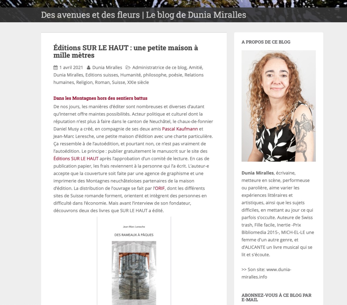 Un long article de Dunia Miralles sur nos&nbsp;éditions